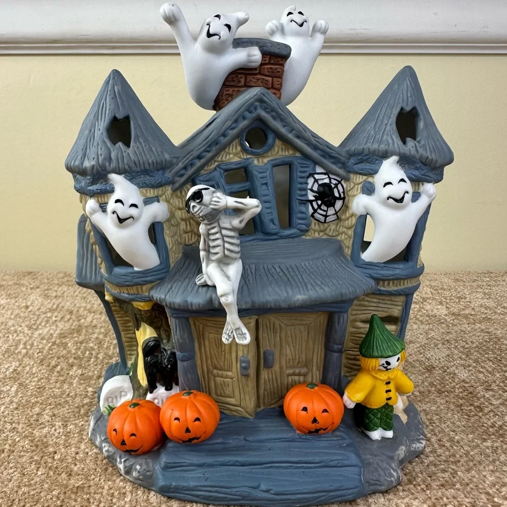 PartyLite Retired Ceramic Haunted Halloween Tealight Candle House